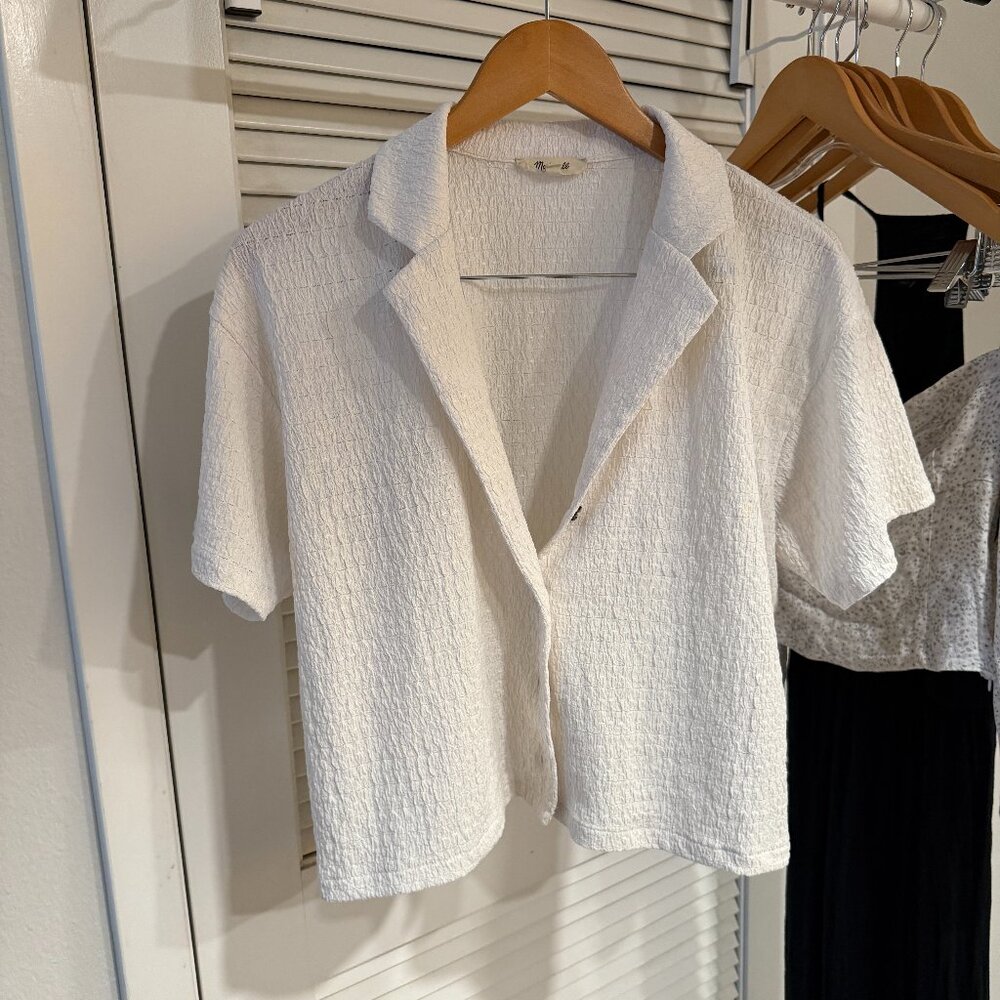 Madewell Crinkle-Knit Floral Button-Front Top Lighthouse White Color, S